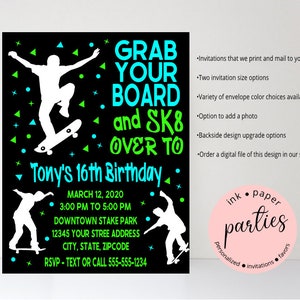 Skateboard Skateboarding Skateboarder Skater - Birthday Party Invitations - Personalized Invites ~ We Print and Mail