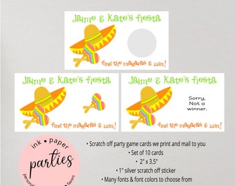 Mexican Fiesta Cinco de Mayo Sombrero Birthday Shower Party Scratch Off Tickets Cards Favors Game Personalized - We Print and Mail to you!