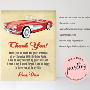 Vintage Classic Car Birthday Party Thank You Note Cards Personalized ...