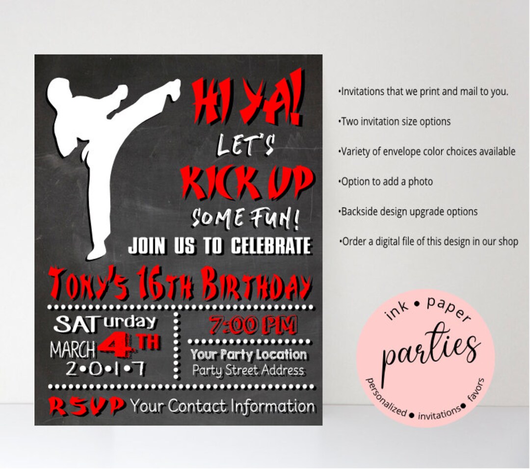 Karate Martial Arts Birthday Party Invitations Invites Personalized We