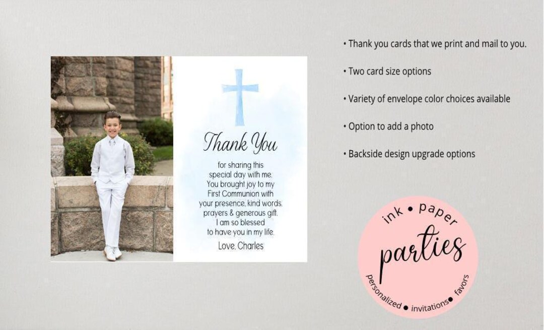 Communion Thank You Cards - Baptism Note Card - Confirmation Thank You ...