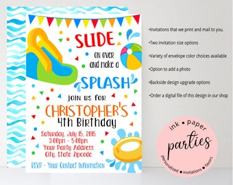 Waterslides Water Slide Pool Swim Swimming Birthday Party Invitations Invites ~ We Print and Mail to You