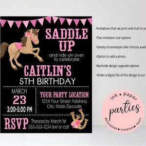 Western Horse Riding Pony Cowboy Birthday Party Invitations Invites With our Without Photo Personalized Custom