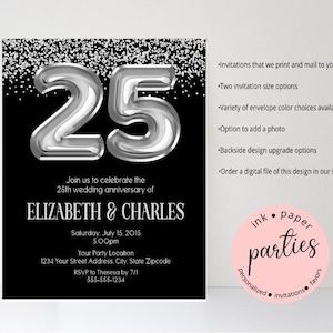 25h Anniversary Invitation - Wedding Anniversary Invitations - Vow Renewal Party Invites, Personalized 25th Anniversary Party Invitations