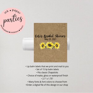 Sunflowers Flowers Wedding Bridal Shower Baby Shower Birthday Party Lip Balm Labels Favor Favors Personalized Custom - We Print & Mail