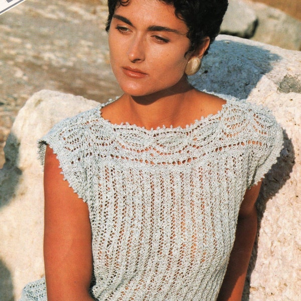 PDF knitting pattern womens ladies lacy top, lace cable sizes 30 to 40 inches digital download