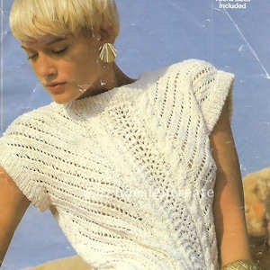 knitting pattern, pdf, women&#39;s ladies cotton knit top, sizes 30-42 inch, retro, lace knit, digital download