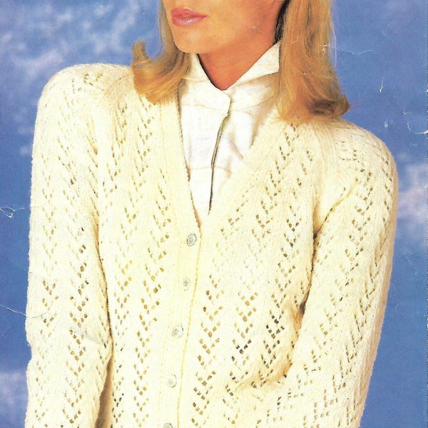 knitting pattern, pdf, ladies, women's lace knit cardigan, sizes 32-42 inch, double knitting, digital download, instant download