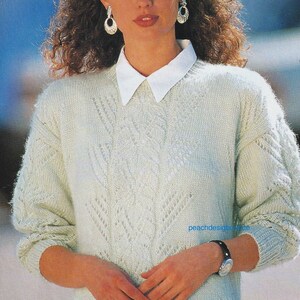 knitting pattern, pdf, women&#39;s ladies cabled sweater sizes UK 12/14-16/18 36/38 40/42 Inches chest     digital download