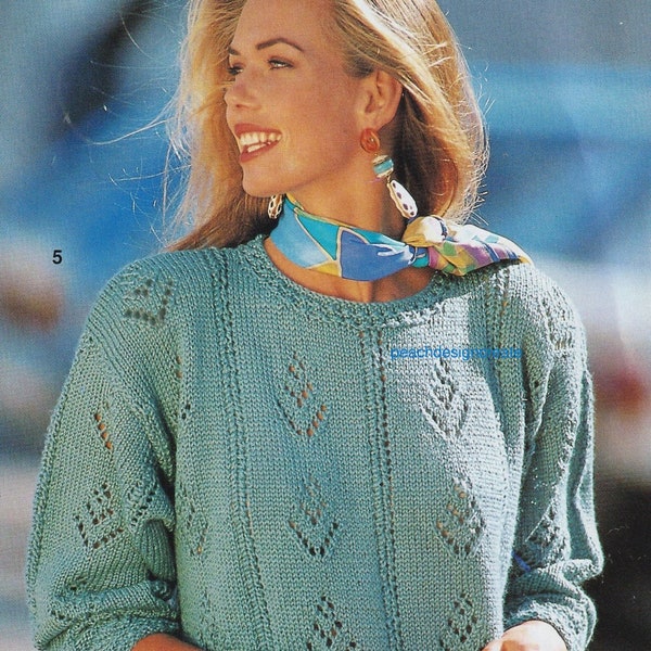 PDF knitting pattern womens ladies lacy sweater top sizes UK 12/14-18/20 36/38 42/44 Inches chest  digital download