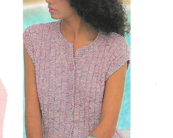 modèle de tricot, pdf, haut en tricot de coton pour femmes, tailles 32-40 pouces, cardigan sans manches facile à tricoter, téléchargement numérique