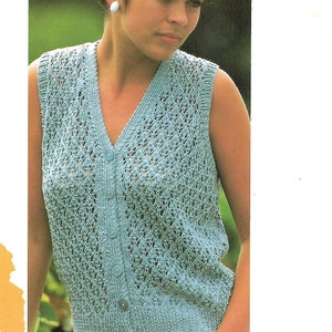 knitting pattern, pdf, women&#39;s ladies lace cotton knit top, sizes 32-42 inch, sleeveless cardigan easy knit, digital download