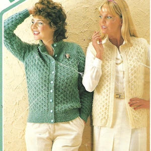 PDF knitting pattern, women's ladies cable aran jacket sleeveless waistcoat sizes 32-40 inch Digital download