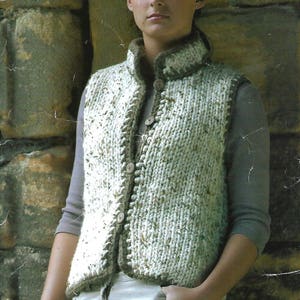 knitting pattern, women&#39;s, ladies, quick easy knit gilet, waistcoat, sizes 32 to 43 in, pdf, instant donwload