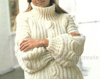 crochet pattern, ladies chunky cable sweater, jumper, pdf, digital download