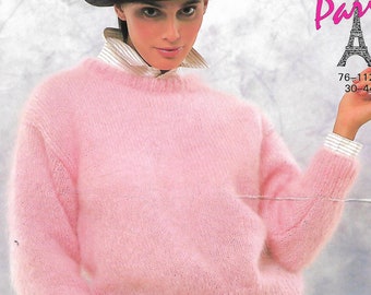 knitting pattern, ladies mohair brushed chunky sweater jumper, sizes 30-40 in, pdf, digital download