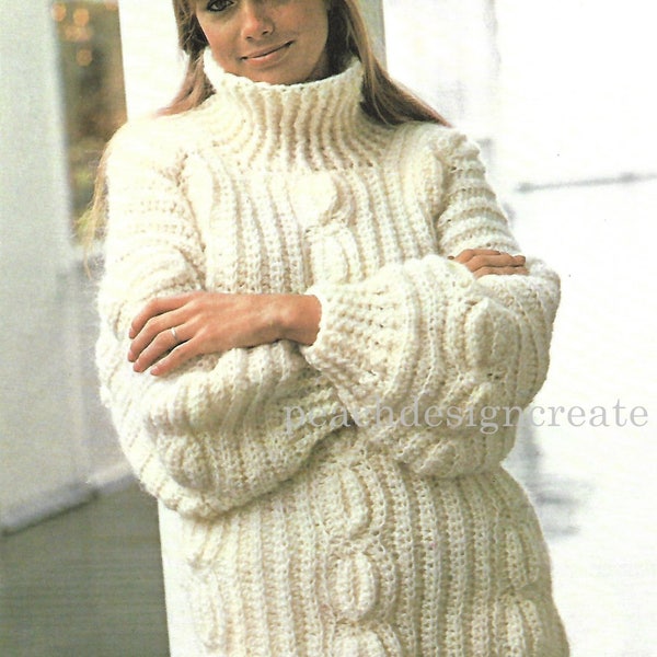 crochet pattern, ladies chunky cable sweater, jumper, pdf, digital download