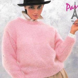 knitting pattern, ladies mohair brushed chunky sweater jumper, sizes 30-40 in, pdf, digital download