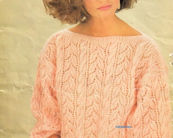 PDF knitting pattern womens ladies lacy sweater top sizes 30-40 inch digital download