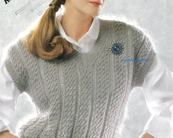 knitting pattern, women's, ladies slipover, vest top, sizes 30-40 inch, double knitting, pdf, digital download