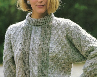 Damen Zopfmuster Aran Pullover, Pullover, Strickanleitung, pdf, digitaler Download, Größen 32-42