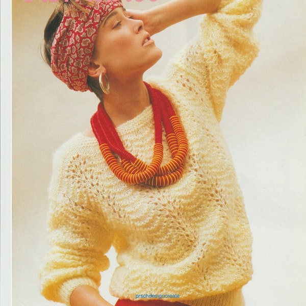 PDF Knitting pattern womens ladies lacy fan and feather jumper sweater Sizes 30-40 in