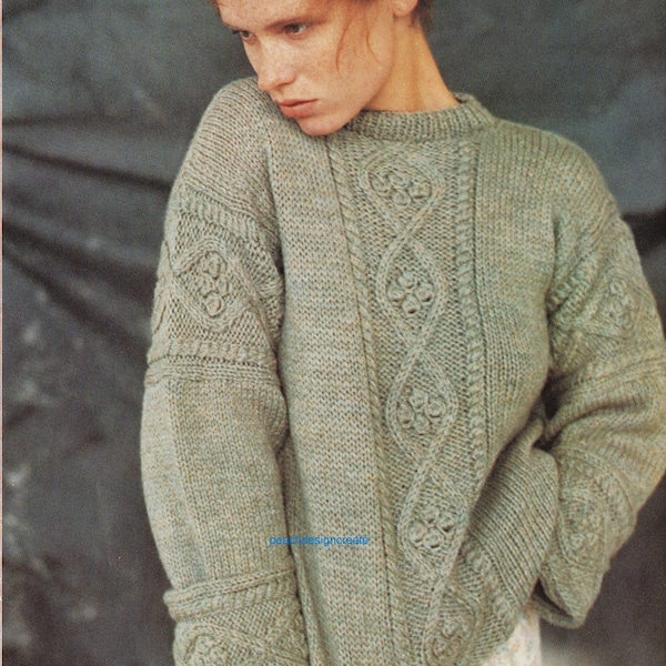 Knitting pattern women's ladies cable knitting boyfriend jumper sweater Sizes 32-38 in