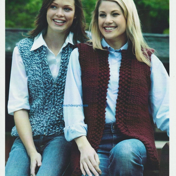 PDF knitting pattern, womens ladies quick easy knit gilet, waistcoat, sizes 32 to 43 in,