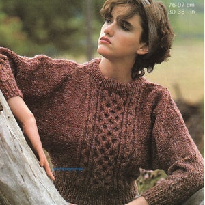 PDF Strickanleitung, Damen Zopfmuster Fledermauspullover, Pullover, Chunky, digitaler Download, Größen 40-38
