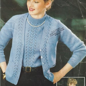 PDF knitting pattern, ladies two piece lacy cardigan sweater top digital download, instant download