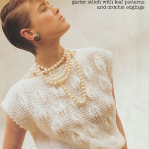 PDF knitting pattern womens ladies garter stitch leaf sleeveless top sizes 30-40 inch