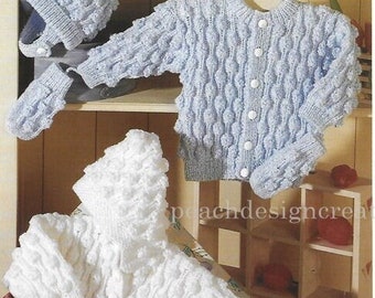 PDF knitting pattern baby childrens boys girls bobble jacket cardigan hat mittens ages birth to 7 years DK easy knit digital download
