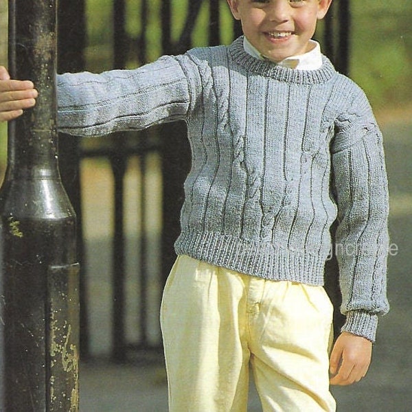 knitting pattern, boys cable knit sweater, jumper, ages 2 to teens, double knitting, pdf, digital download