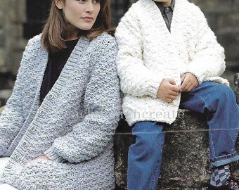 knitting pattern women's, men's, boy's, girl's, chunky knit cardigan, sizes 24 to 42 inch, pdf, digital download