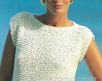 PDF knitting pattern, women's ladies cotton knit top, sizes 26-40 inch, retro, fashion, easy knit, digital download