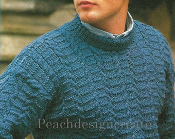 knitting pattern, men's sweater, cable, aran, sizes 34-42 in, pdf, digital download, instant download