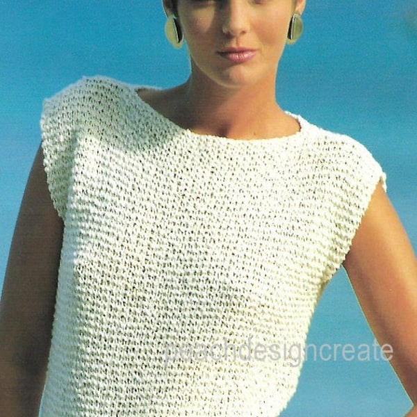 PDF knitting pattern, women's ladies cotton knit top, sizes 26-40 inch, retro, fashion, easy knit, digital download