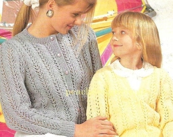 Knitting pattern lacy Cardigan Pattern: Women's & Girl's Round/V Neck (Digital Download)