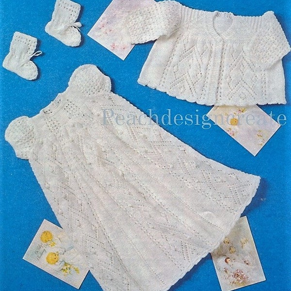 knitting pattern, baby christening gown, dress, bootees and jacket, sizes 18-19in, pdf, digital download, instant download