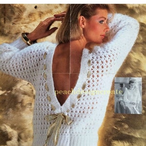 pdf knitting pattern, ladies, backless sweater, jumper, sizes 32-42 in, digital download