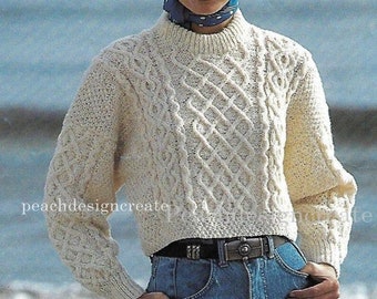PDF knitting pattern, women's ladies, aran cable knit crop top/sweater, instant download, digital download