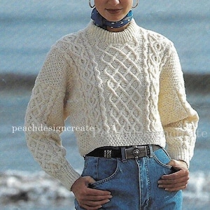 PDF knitting pattern, women's ladies, aran cable knit crop top/sweater, instant download, digital download