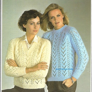 PDF knitting pattern ladies, chunky, eyelet, chevron sweater, jumper digital download