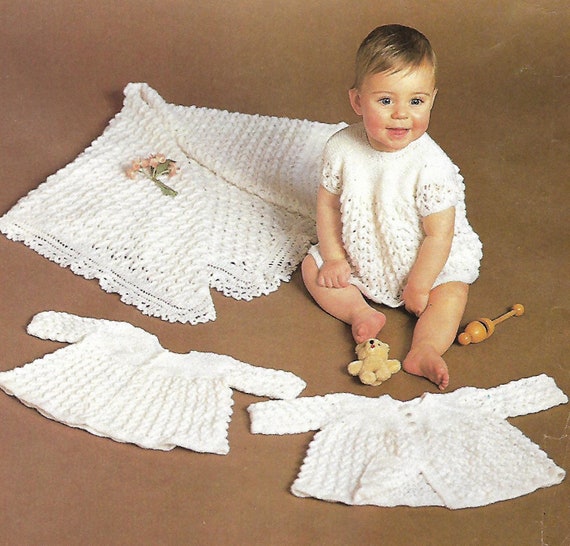PDF Knitting Pattern Baby Shawl Blanket Matinee Jacket Etsy UK