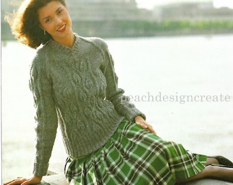ladies leaf design sweater, jumper, knitting pattern, digital download