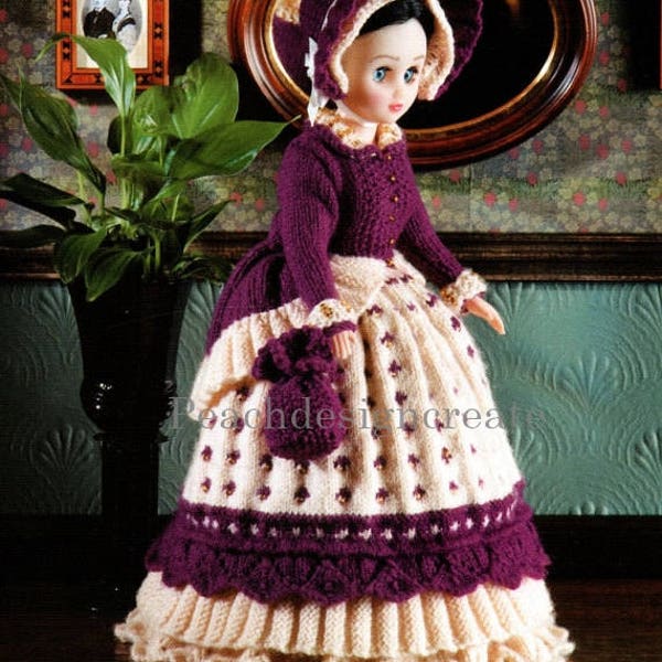 PDF knitting pattern, dolls clothes, dolls dress, collectors, victorian costume, instant download, digital download