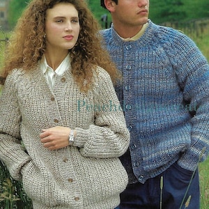 knitting pattern, pdf, men&#39;s, ladies, cable knit, chunky, fishermans rib cardigan, digital download, instant download