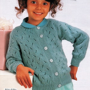 Knitting pattern - girls cardigan - fashion knits - double knitting - eyelet - sizes 22 32 inches