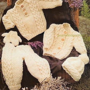 knitting pattern baby boy girl, toddler, Aran jacket,  sweater, trousers, hat, mittens