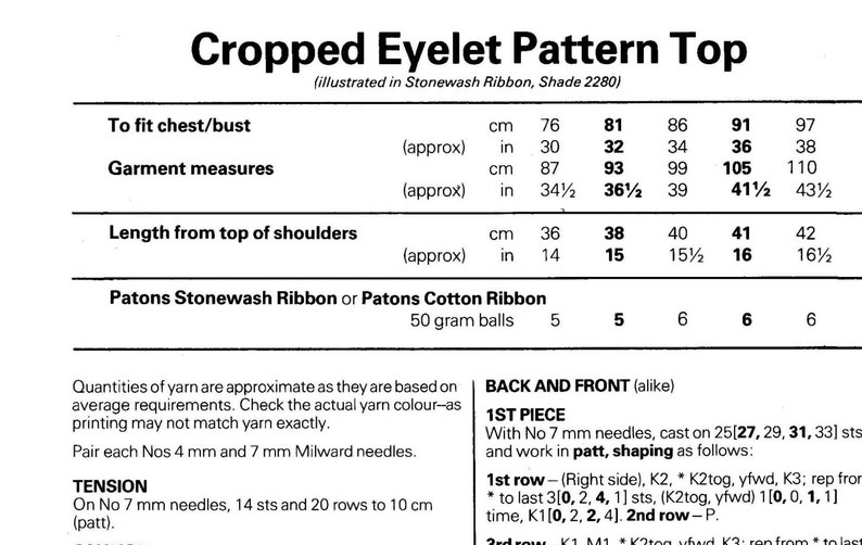 Lacy Eyelet Crop Top Knitting Pattern: Summer Cotton (sizes 30-38 In ...